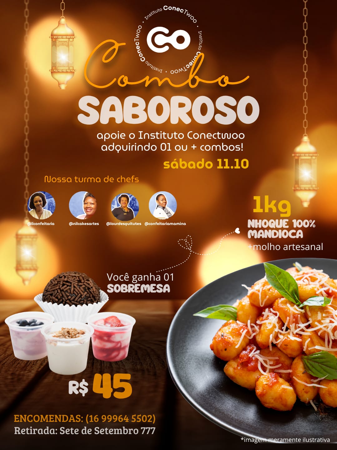 Combo Nhoque Social 1Kg + Molho+ Sobremesa do dia